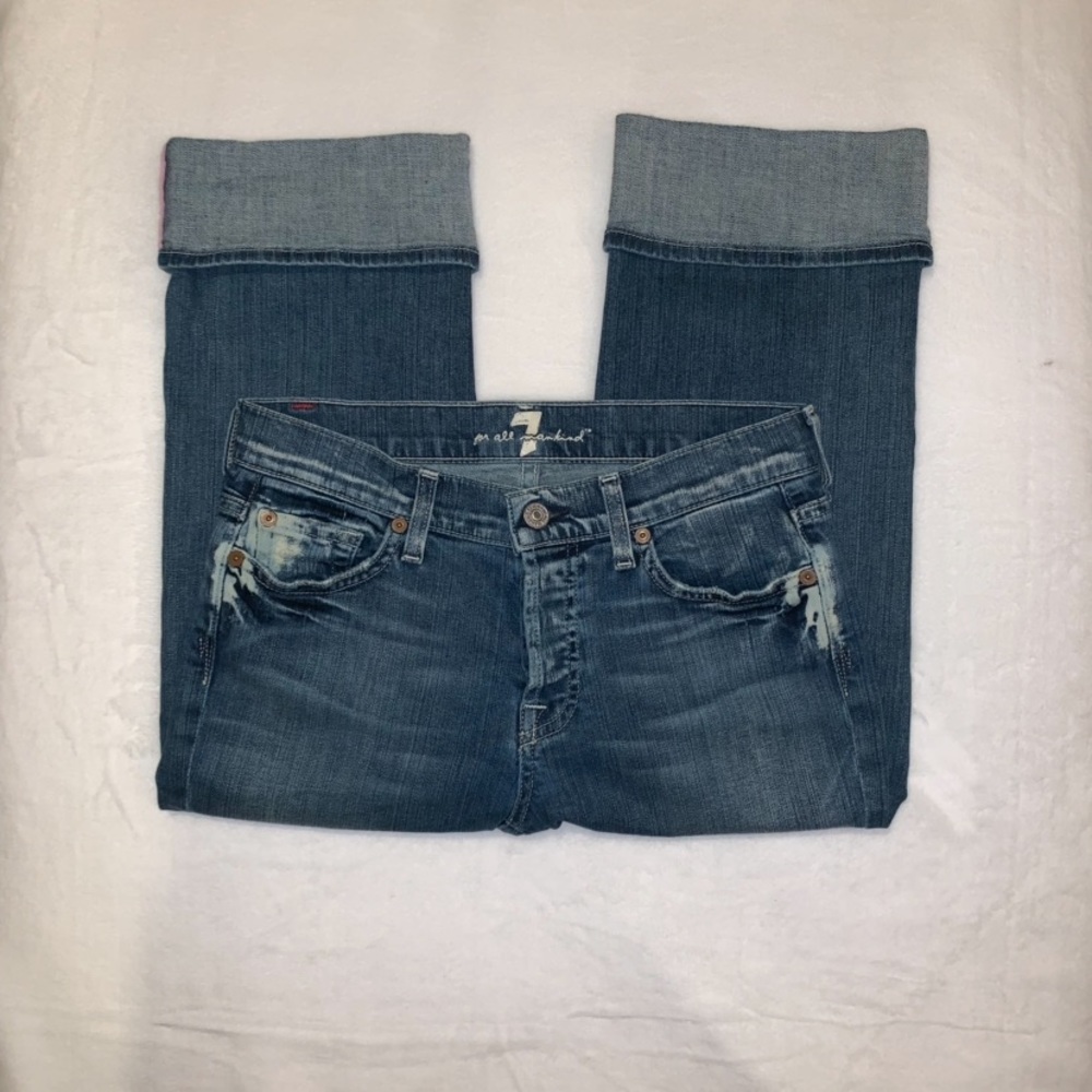 7 FAM Crop Boyfriend Cut Distressed Capri